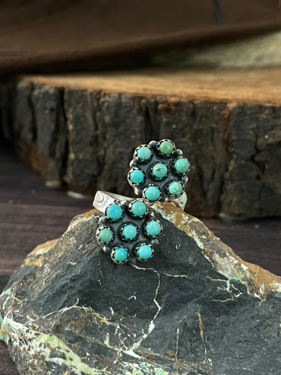 Handmade Sterling Silver Kingman Turquoise Adjustable Ring Signed Nizhoni