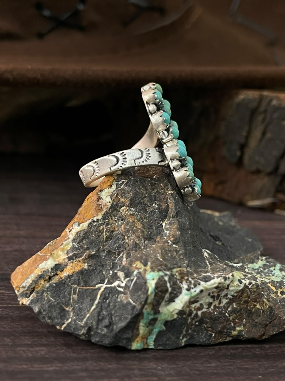 Handmade Sterling Silver Kingman Turquoise Adjustable Ring Signed Nizhoni