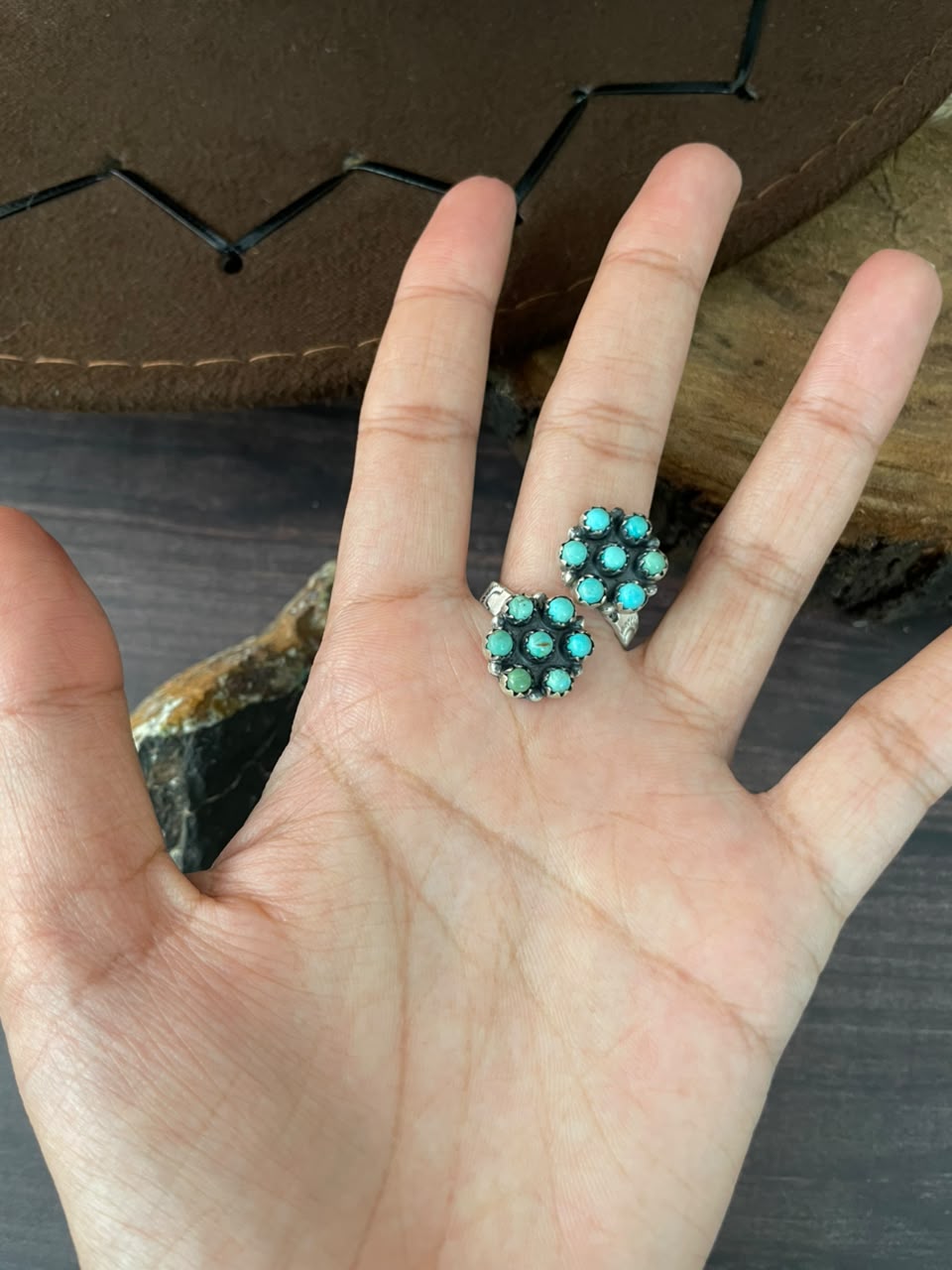 Handmade Sterling Silver Kingman Turquoise Adjustable Ring Signed Nizhoni