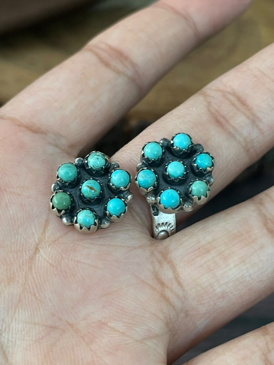 Handmade Sterling Silver Kingman Turquoise Adjustable Ring Signed Nizhoni
