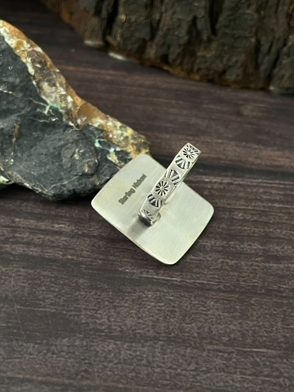 Handmade Sterling Silver Blackjack Turquoise Adjustable Ring Signed Nizhoni