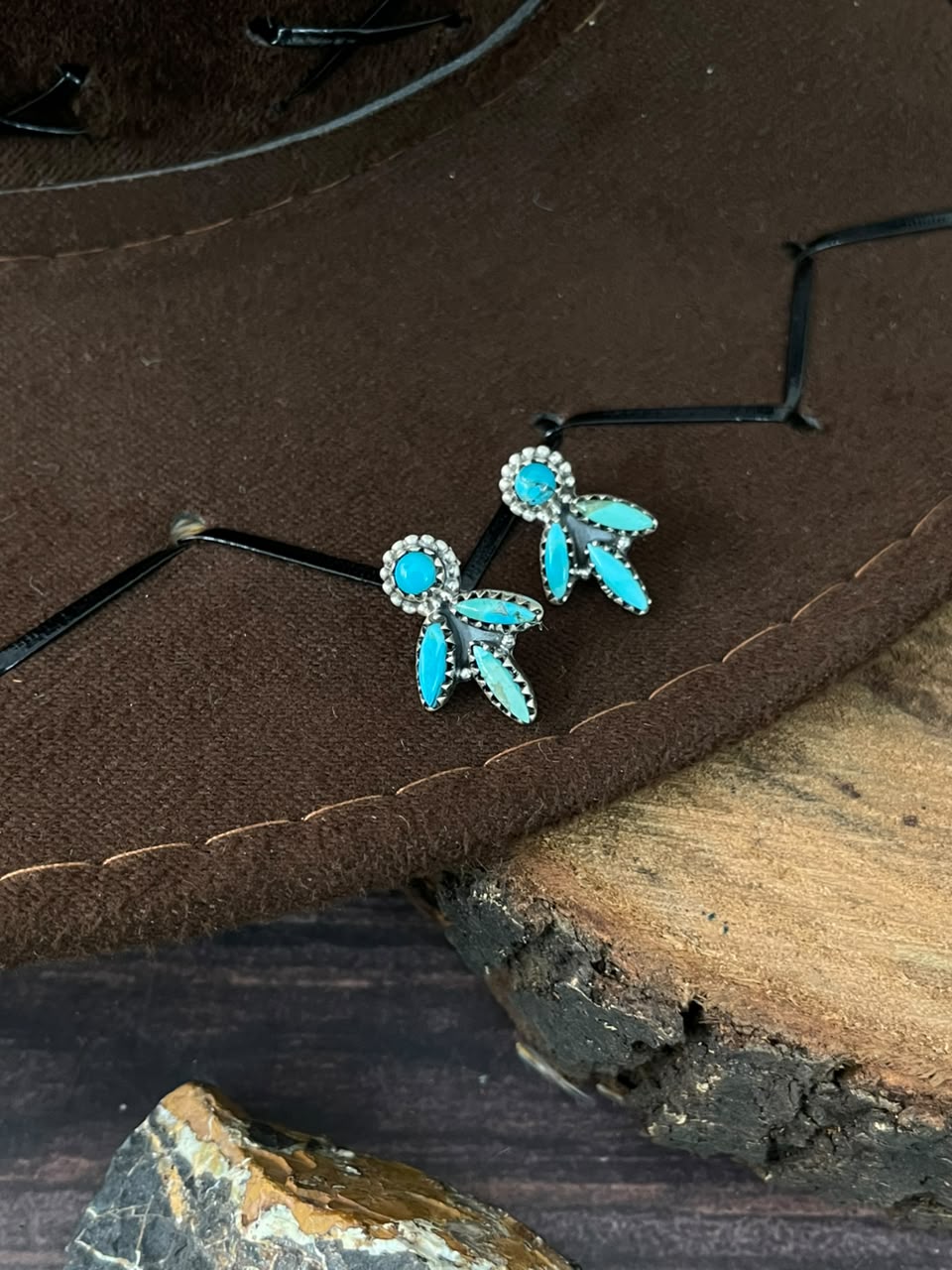Handmade Sterling Silver Kingman Turquoise Post Studs Earrings Signed Nizhoni