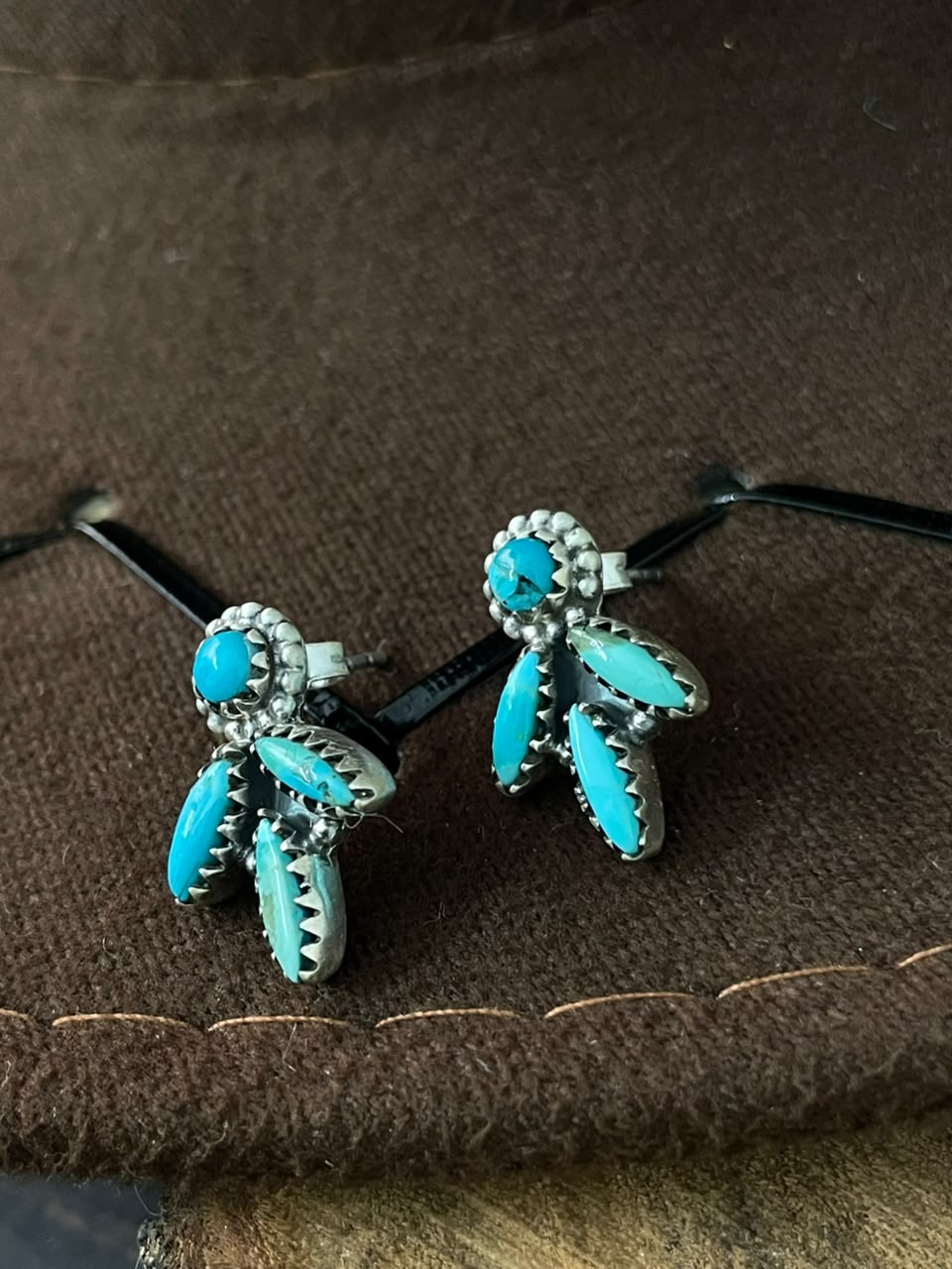 Handmade Sterling Silver Kingman Turquoise Post Studs Earrings Signed Nizhoni
