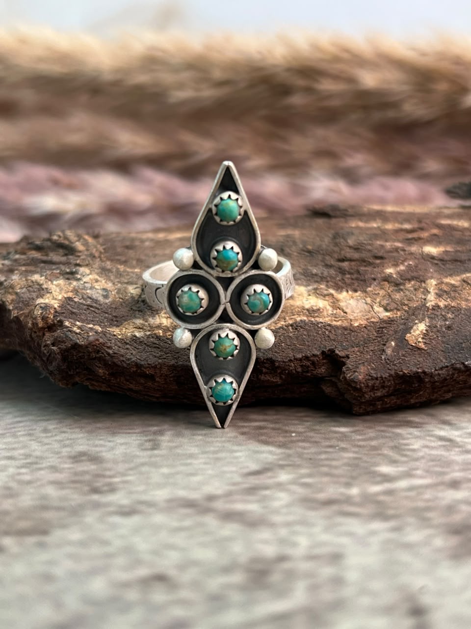 Handmade Sterling Silver Kingman Turquoise Adjustable Ring Signed Nizhoni