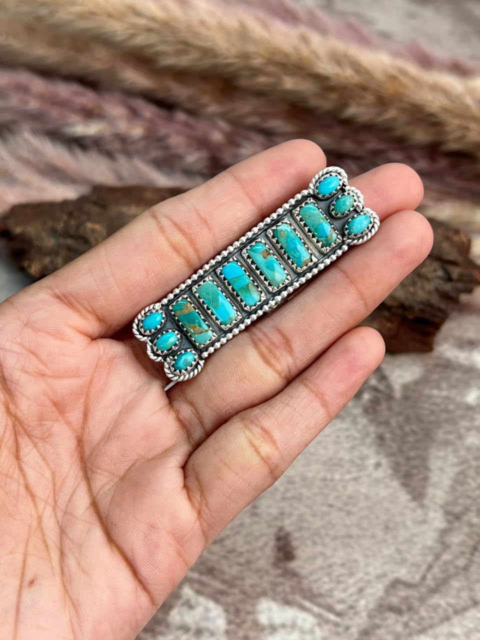 Handmade Sterling Silver Kingman Turquoise Adjustable Bar Ring Signed Nizhoni