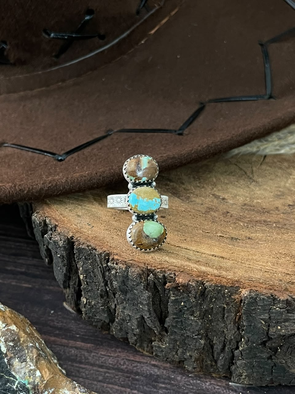 Handmade Sterling Silver Royston Turquoise Adjustable Ring Signed Nizhoni
