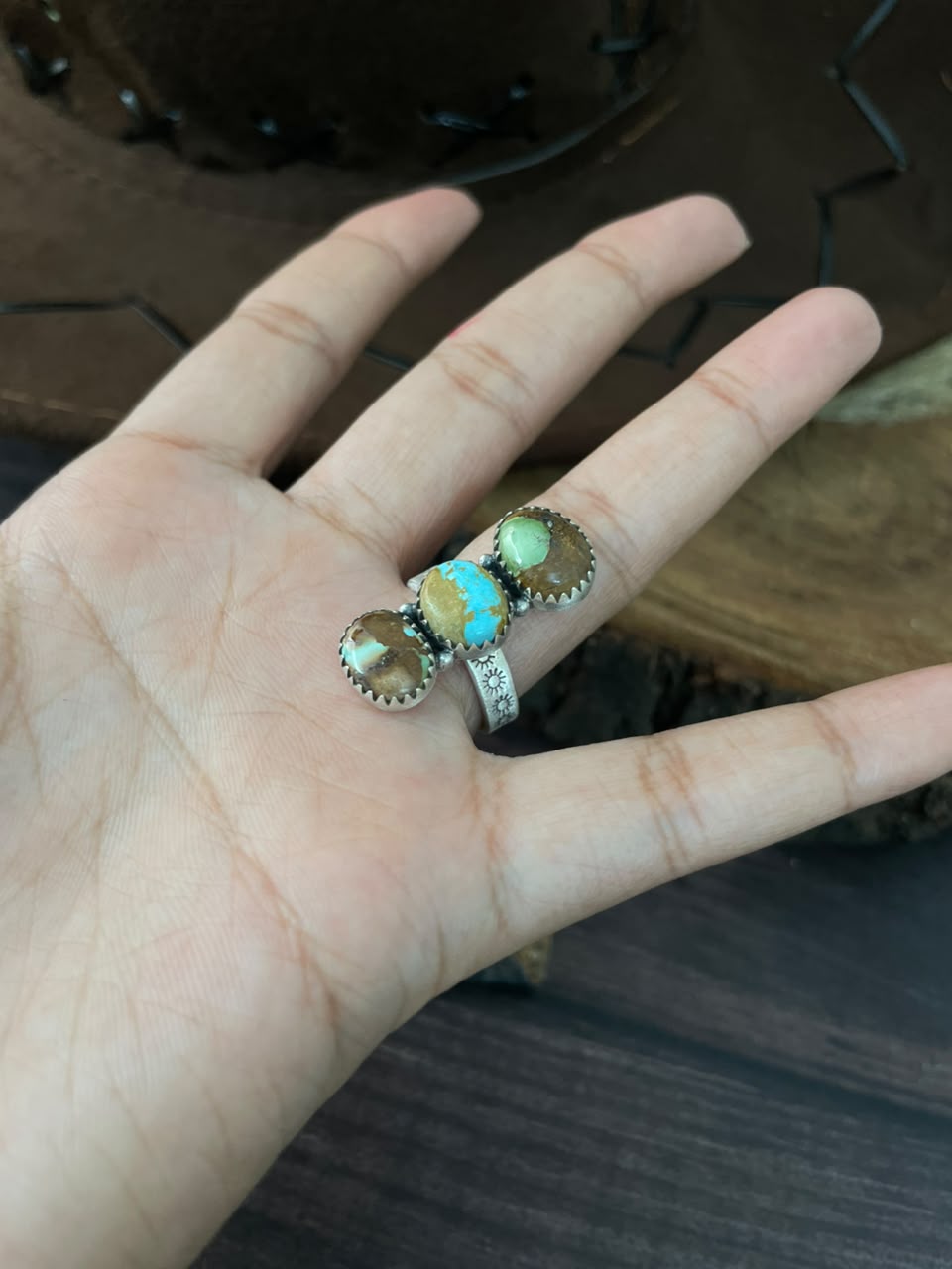Handmade Sterling Silver Royston Turquoise Adjustable Ring Signed Nizhoni