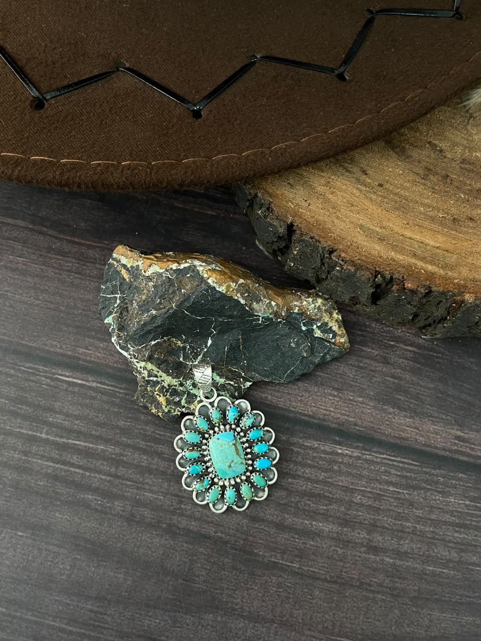 Handmade Sterling Silver Kingman Turquoise Pendant Signed Nizhoni