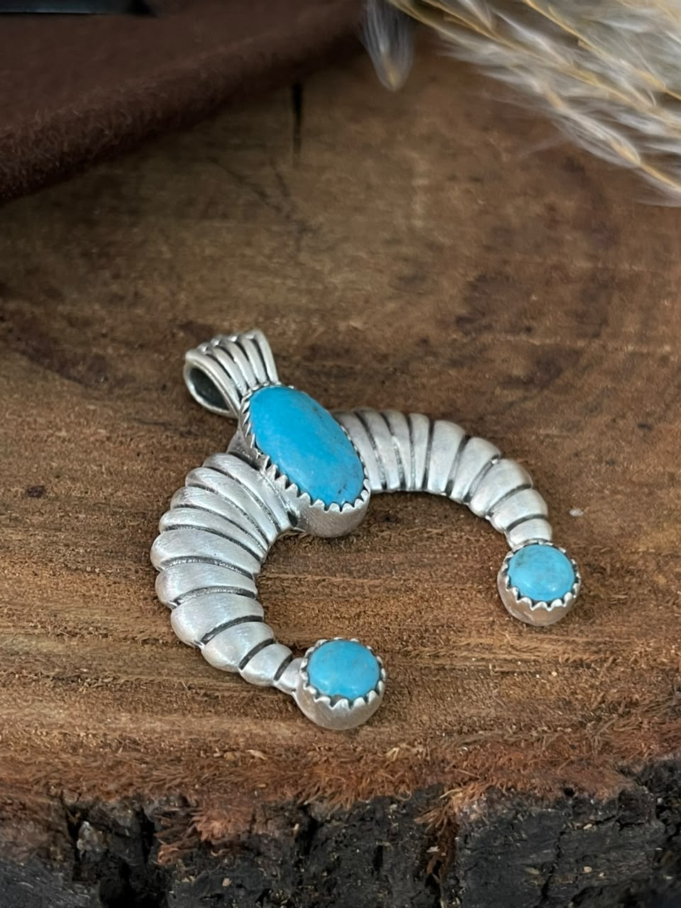 Handmade Sterling Silver Kingman Turquoise Naja Pendant Signed Nizhoni (7)