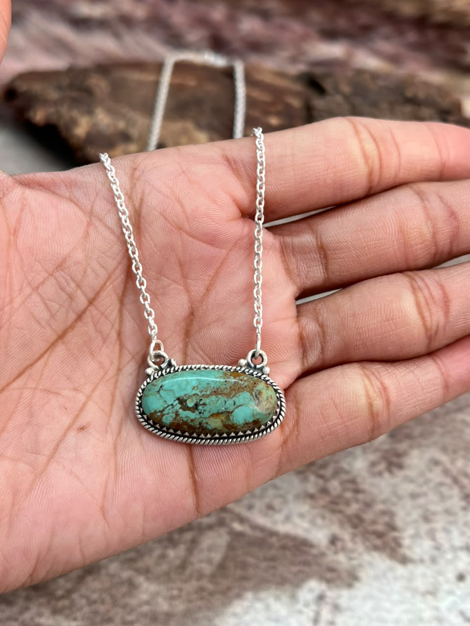 Handmade Sterling Silver Manassa Turquoise Necklace Signed Nizhoni