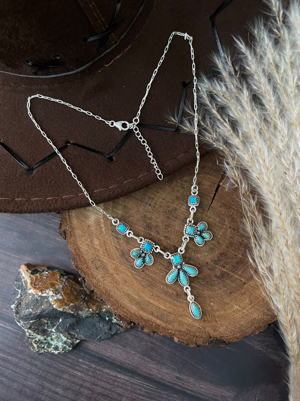 Handmade Sterling Silver Kingman Turquoise Necklace Signed Nizhoni