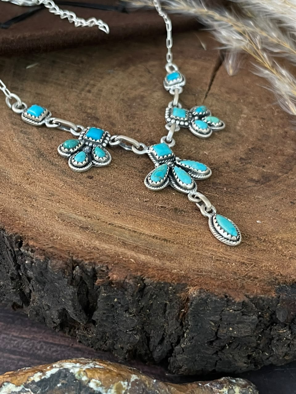 Handmade Sterling Silver Kingman Turquoise Necklace Signed Nizhoni