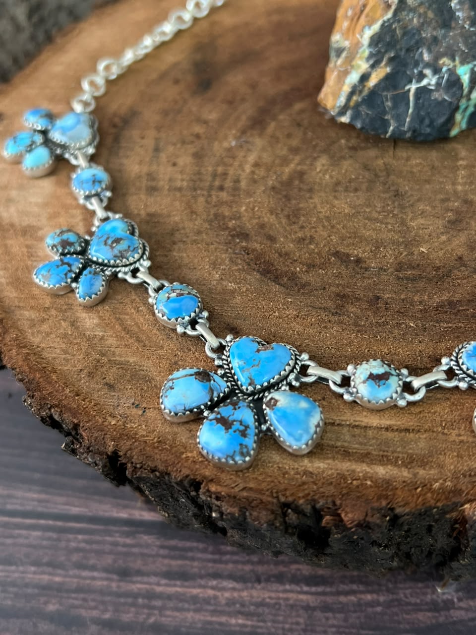 Handmade Sterling Silver Golden Hills Turquoise Choker Necklace Signed Nizhoni