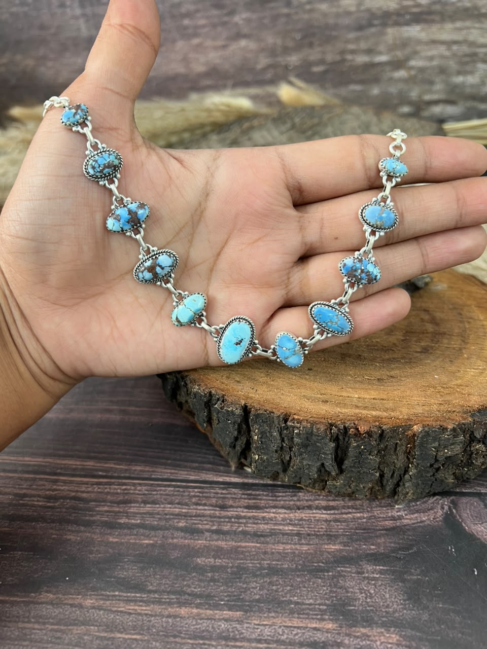 Handmade Sterling Silver Golden Hills Turquoise Choker Necklace Signed Nizhoni