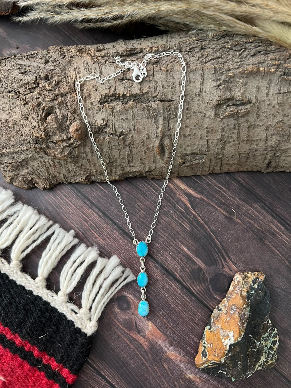 Handmade Sterling Silver Sierra Bella Turquoise Necklace Signed Nizhoni