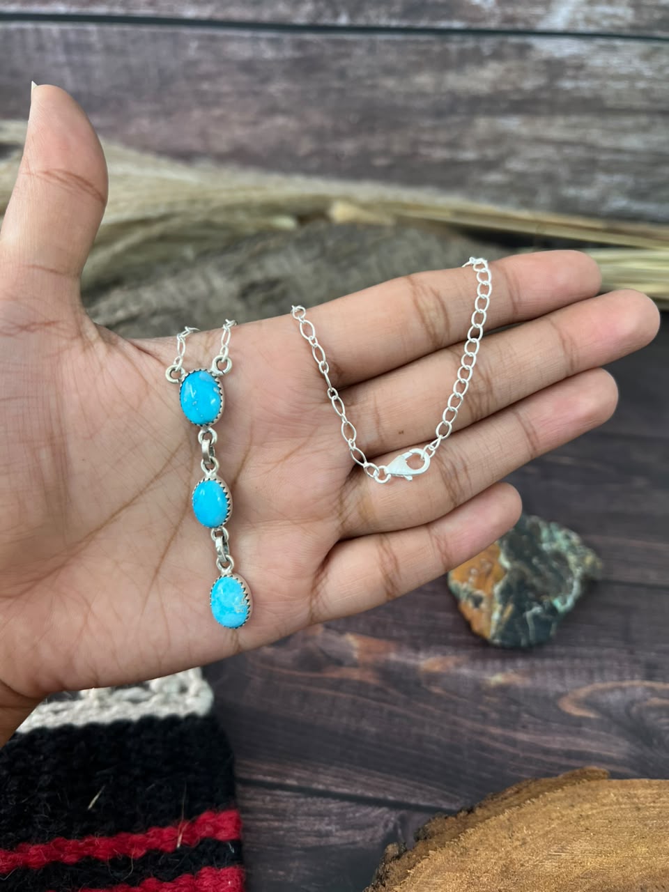 Handmade Sterling Silver Sierra Bella Turquoise Necklace Signed Nizhoni
