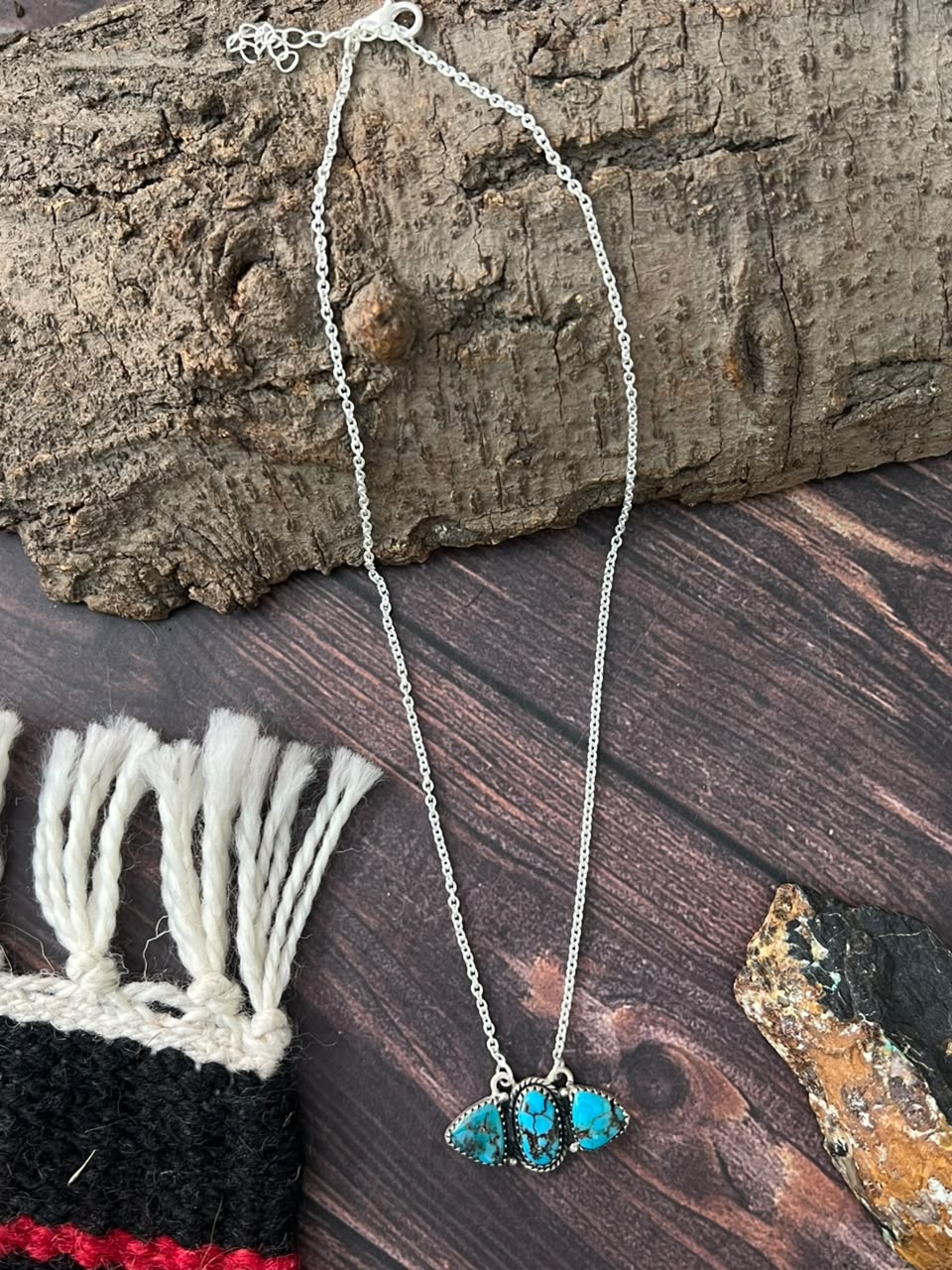 Handmade Sterling Silver Egyptian Turquoise Collection: Necklace Signed Nizhoni