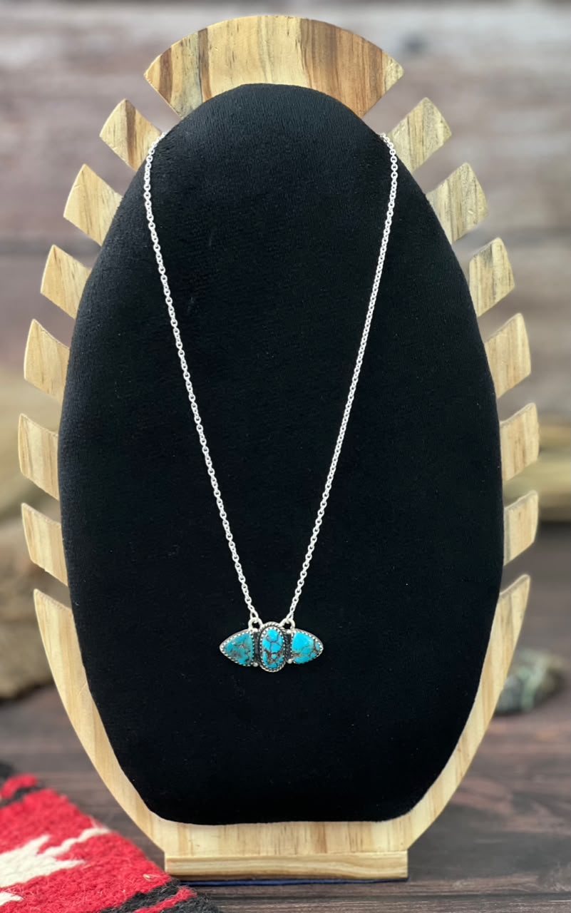 Handmade Sterling Silver Egyptian Turquoise Collection: Necklace Signed Nizhoni