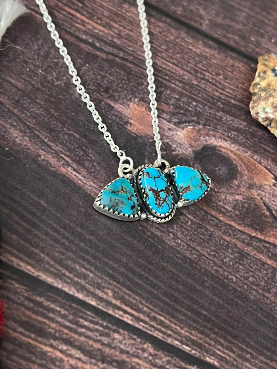 Handmade Sterling Silver Egyptian Turquoise Collection: Necklace Signed Nizhoni