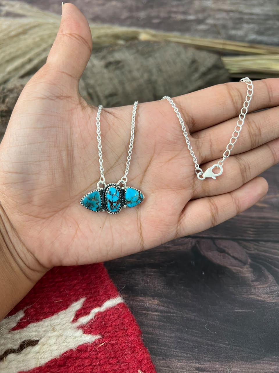 Handmade Sterling Silver Egyptian Turquoise Collection: Necklace Signed Nizhoni
