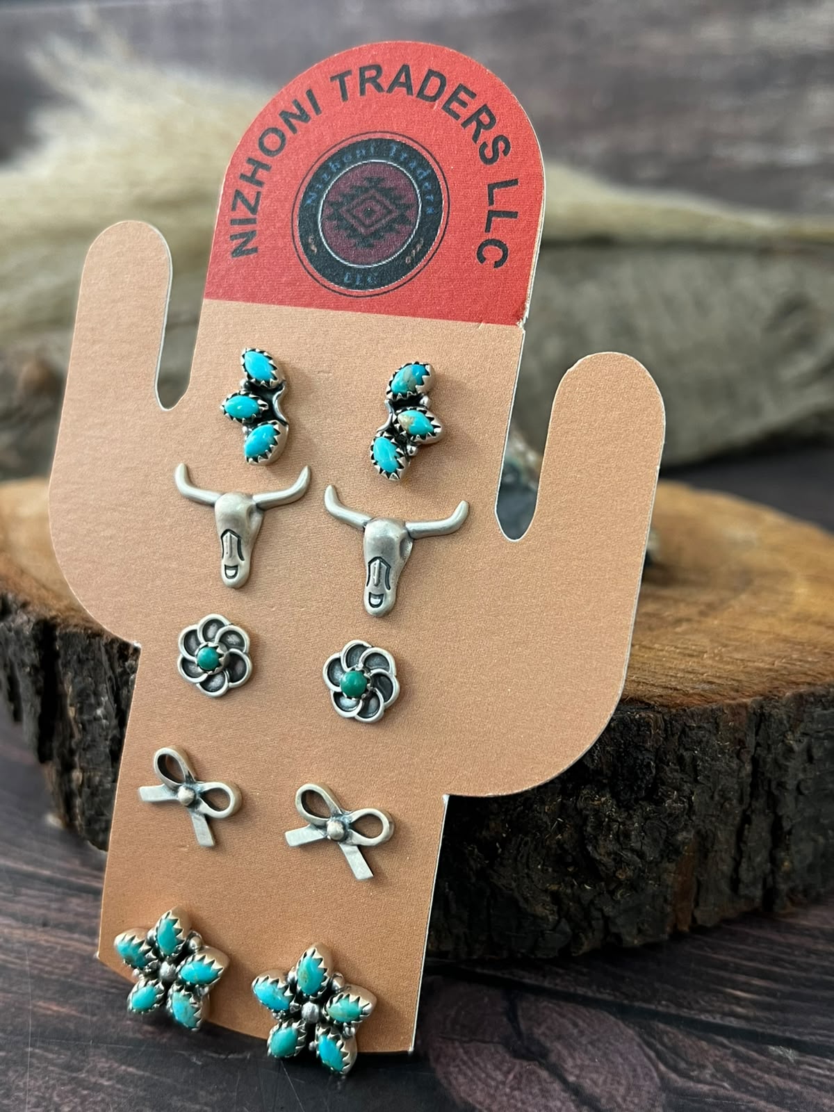 Handmade Sterling Silver Kingman Turquoise Post Studs Cards