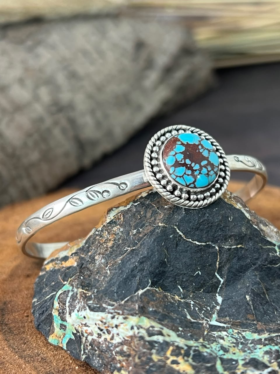 Handmade Sterling Silver Egyptian Turquoise Collection: Cuff Bracelet Signed Nizhoni