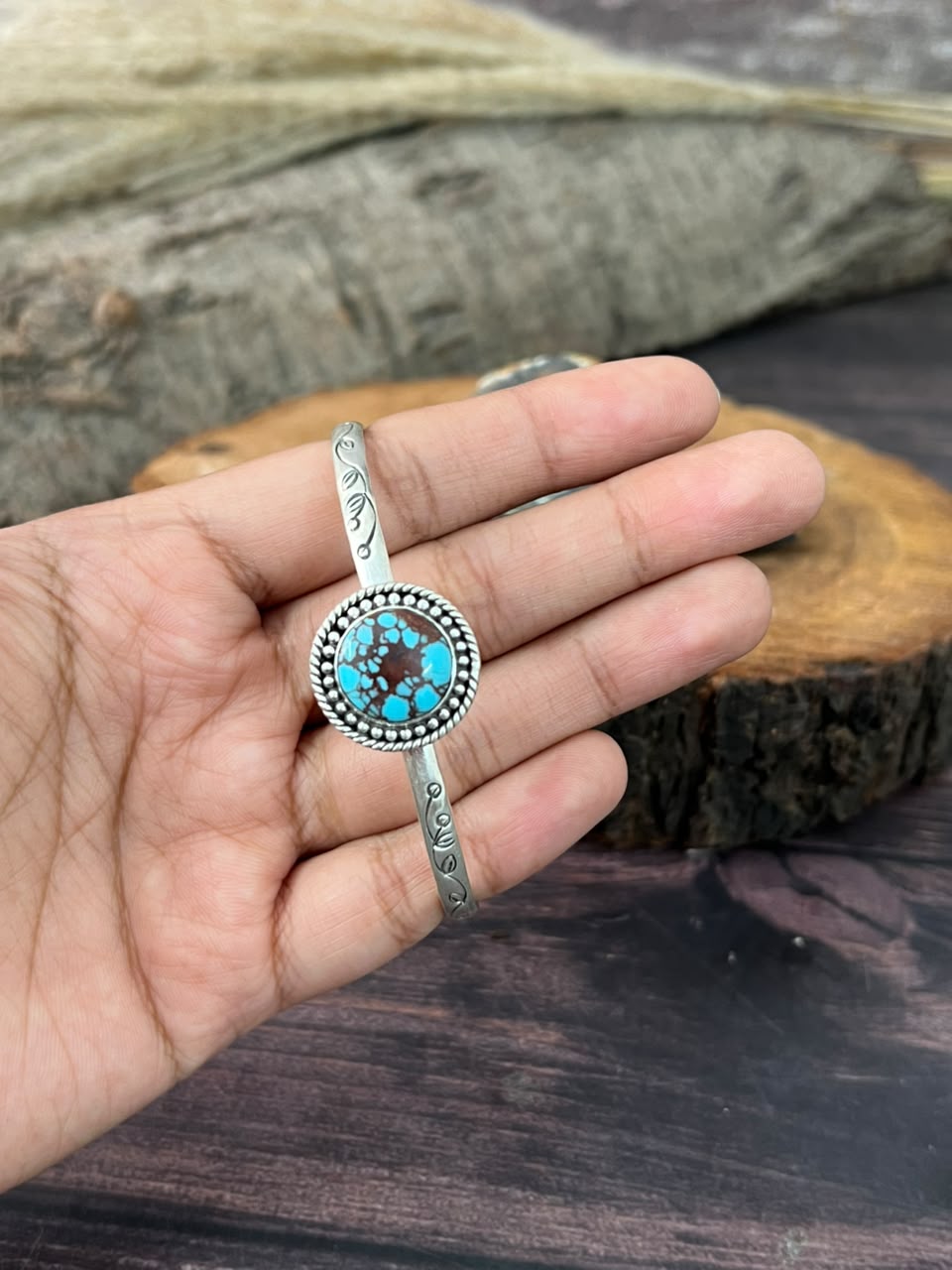 Handmade Sterling Silver Egyptian Turquoise Collection: Cuff Bracelet Signed Nizhoni