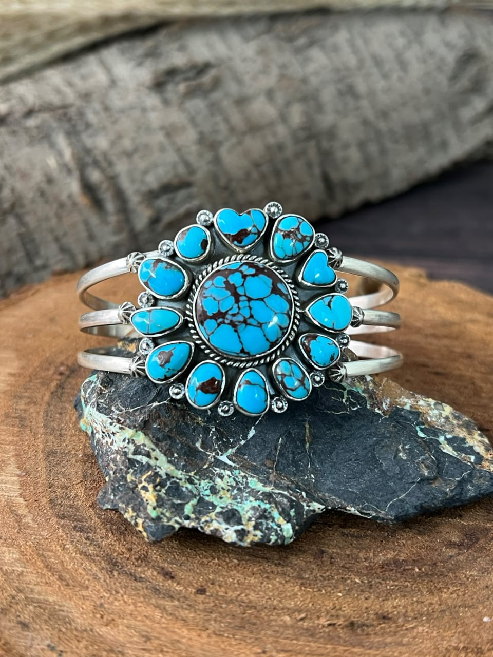 Handmade Sterling Silver Egyptian Turquoise Collection: Cuff Bracelet Signed Nizhoni