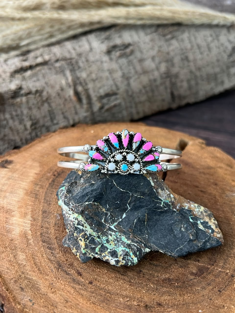Handmade Sterling Silver Cotton Candy Cuff Bracelet Signed Nizhoni
