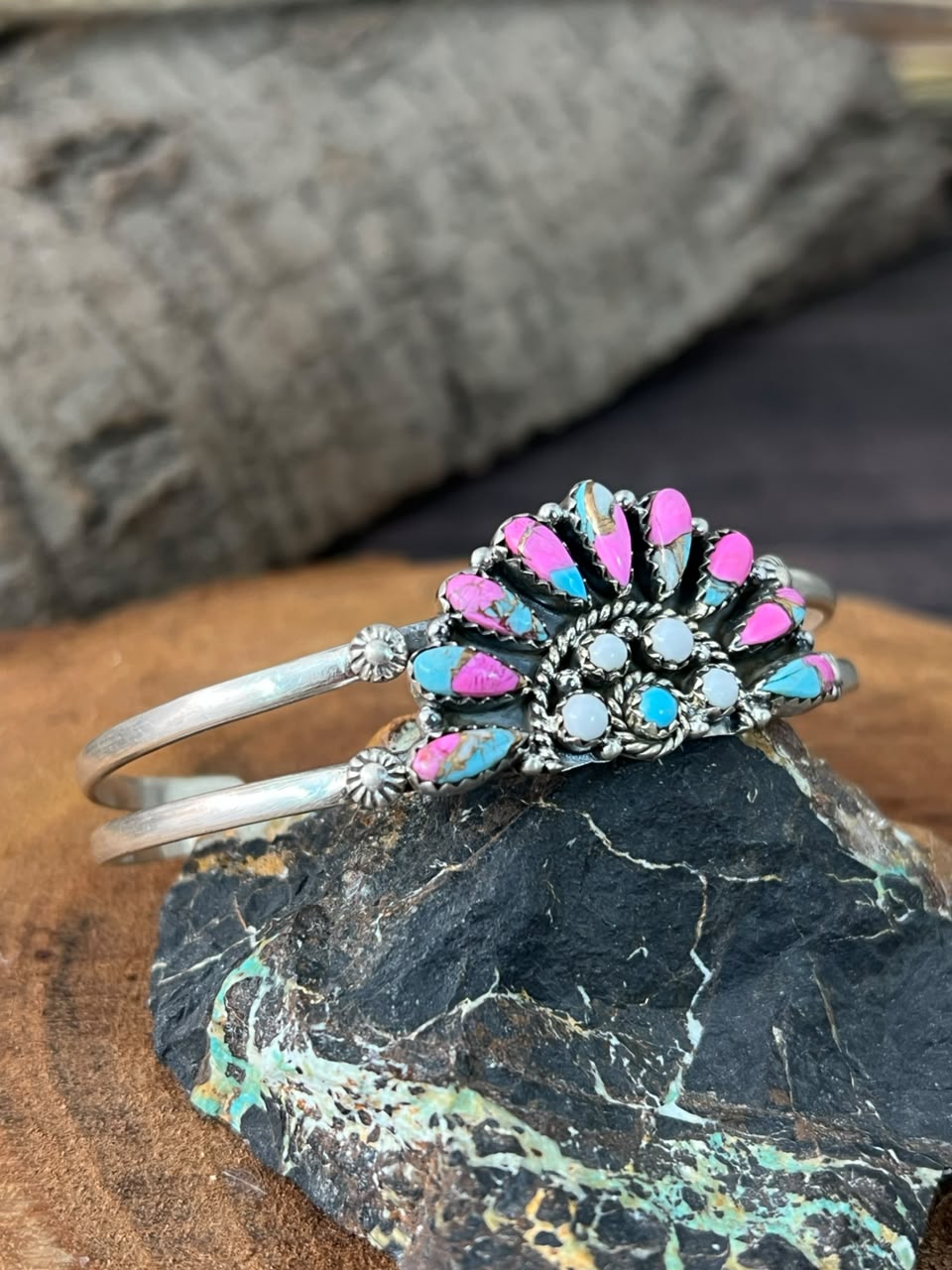 Handmade Sterling Silver Cotton Candy Cuff Bracelet Signed Nizhoni