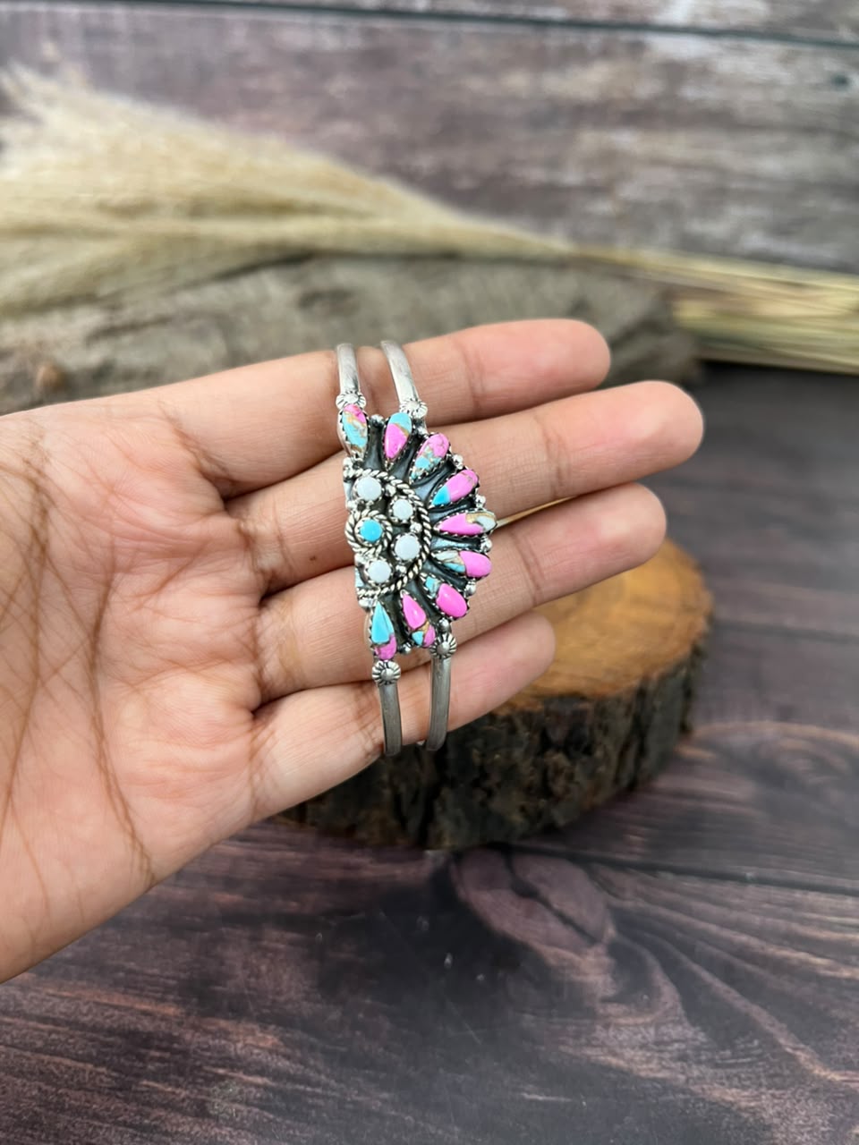 Handmade Sterling Silver Cotton Candy Cuff Bracelet Signed Nizhoni
