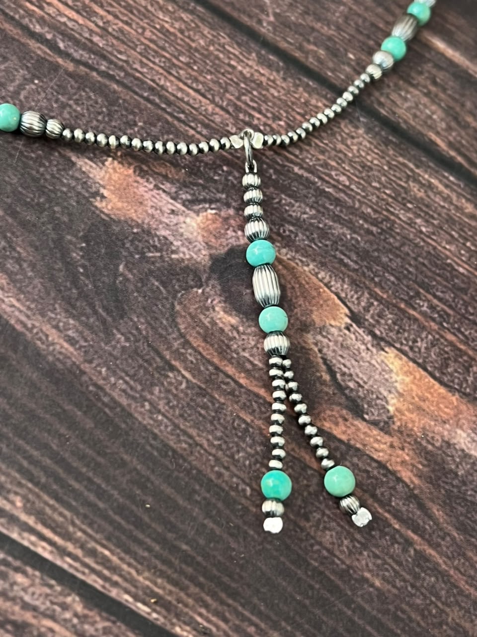 Handmade Sterling Silver Kingman Turquoise Beaded Necklace Signed Nizhoni