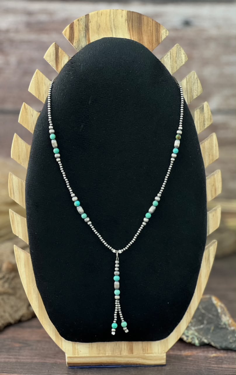 Handmade Sterling Silver Kingman Turquoise Beaded Necklace Signed Nizhoni