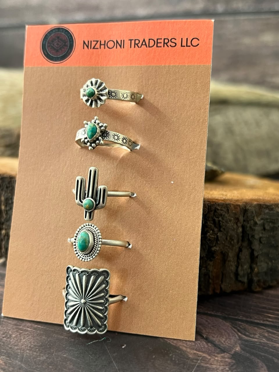 Handmade Sterling Silver Kingman Turquoise Adjustable Ring Card