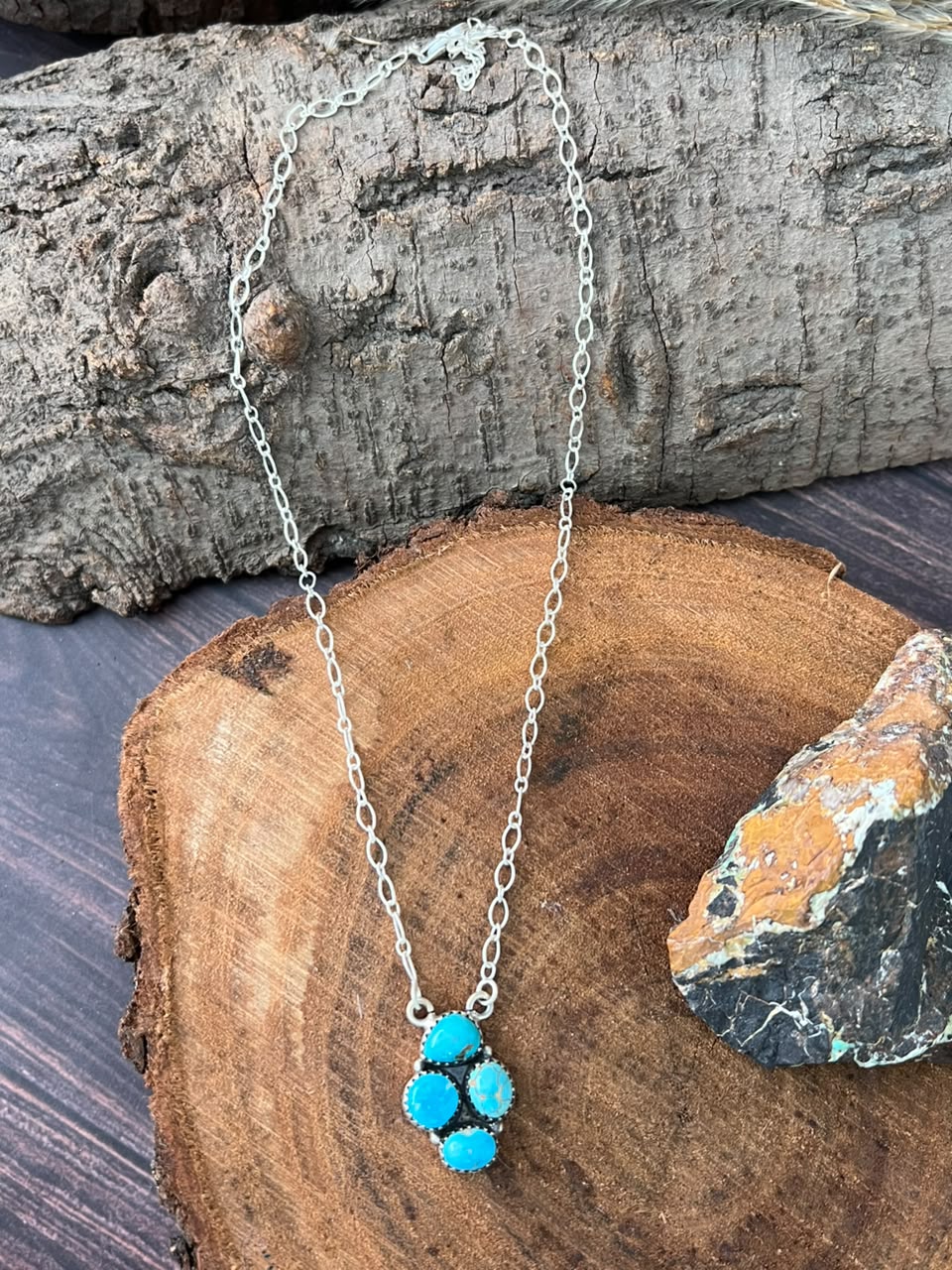 Handmade Sterling Silver Sierra Bella Turquoise Necklace Signed Nizhoni