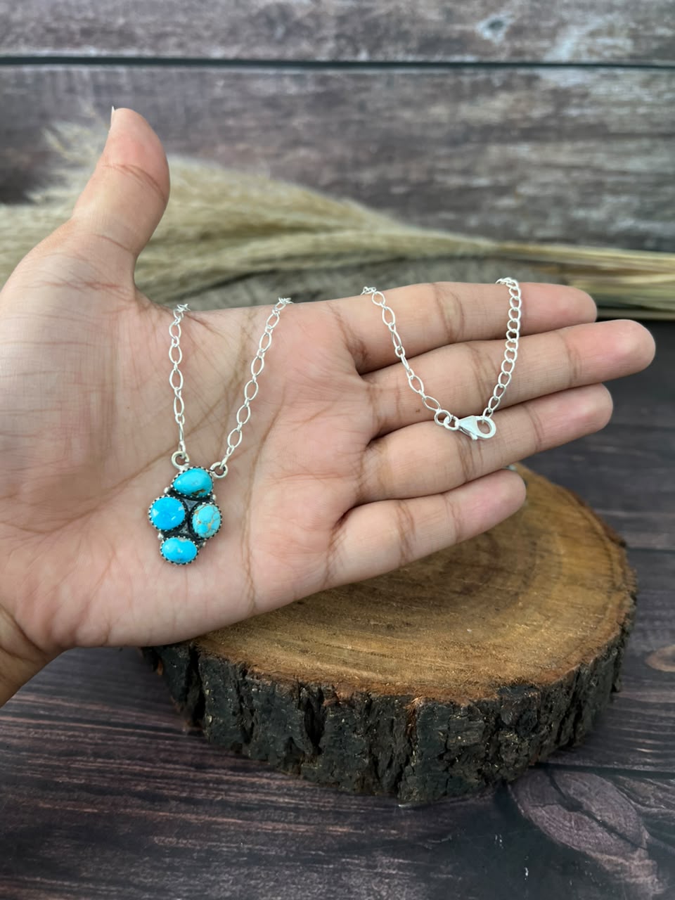 Handmade Sterling Silver Sierra Bella Turquoise Necklace Signed Nizhoni