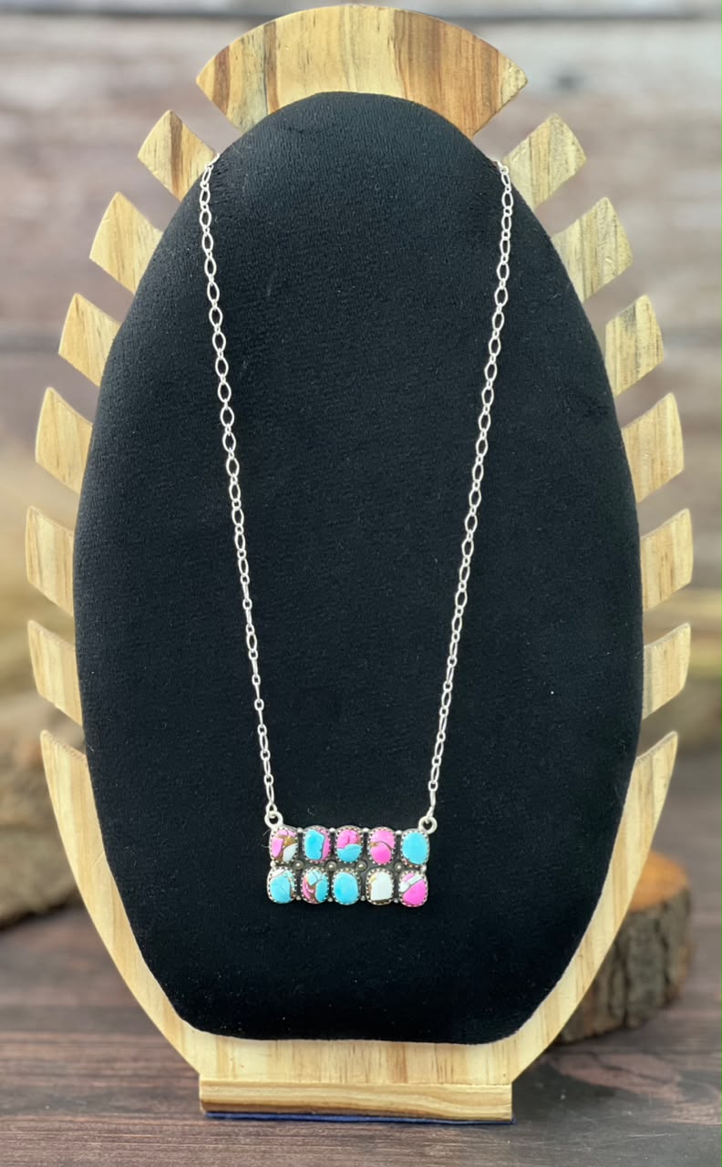 Handmade Sterling Silver Cotton Candy Bar Necklace Signed Nizhoni