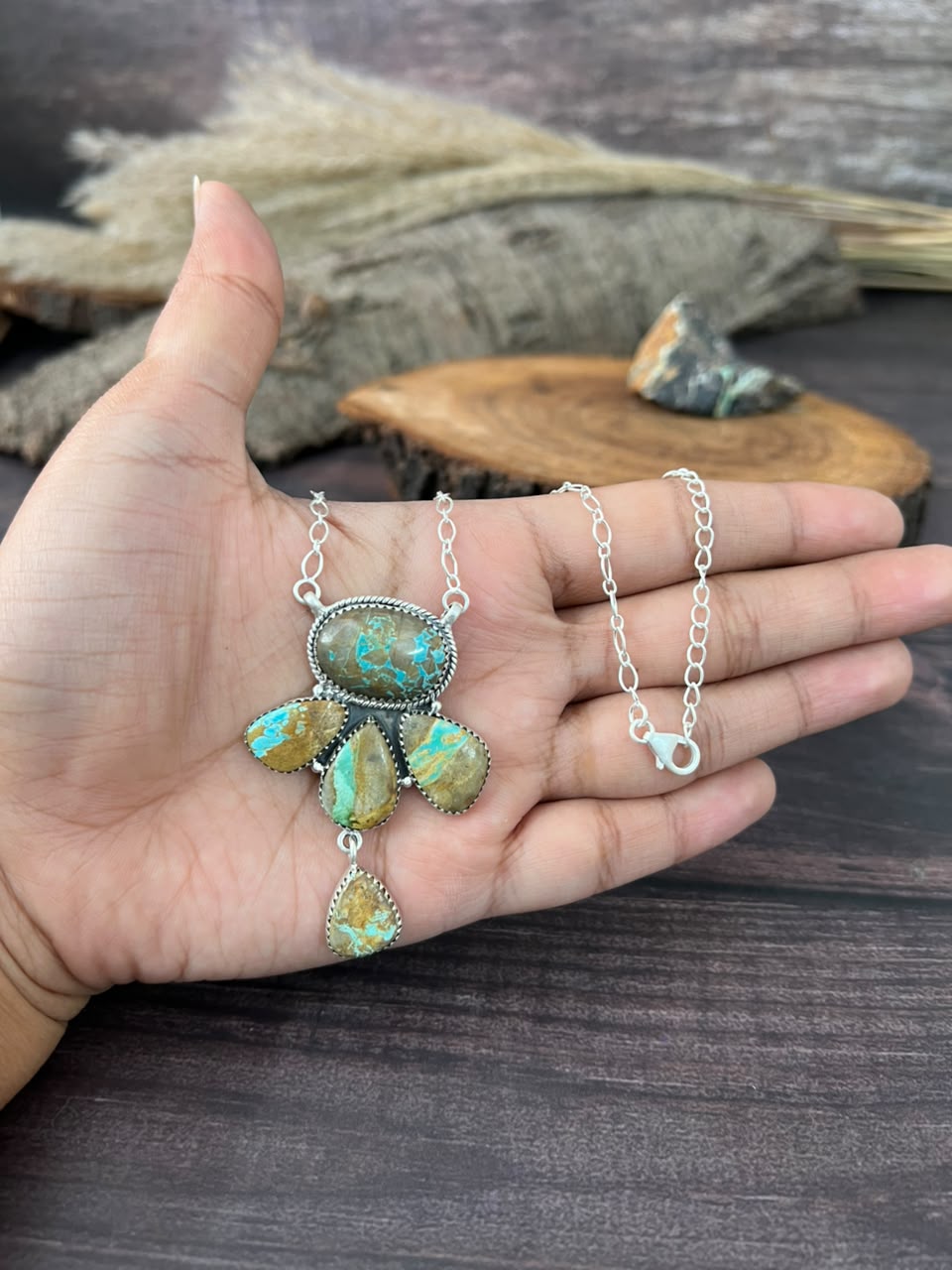Handmade Sterling Silver Royston Turquoise Necklace Signed Nizhoni