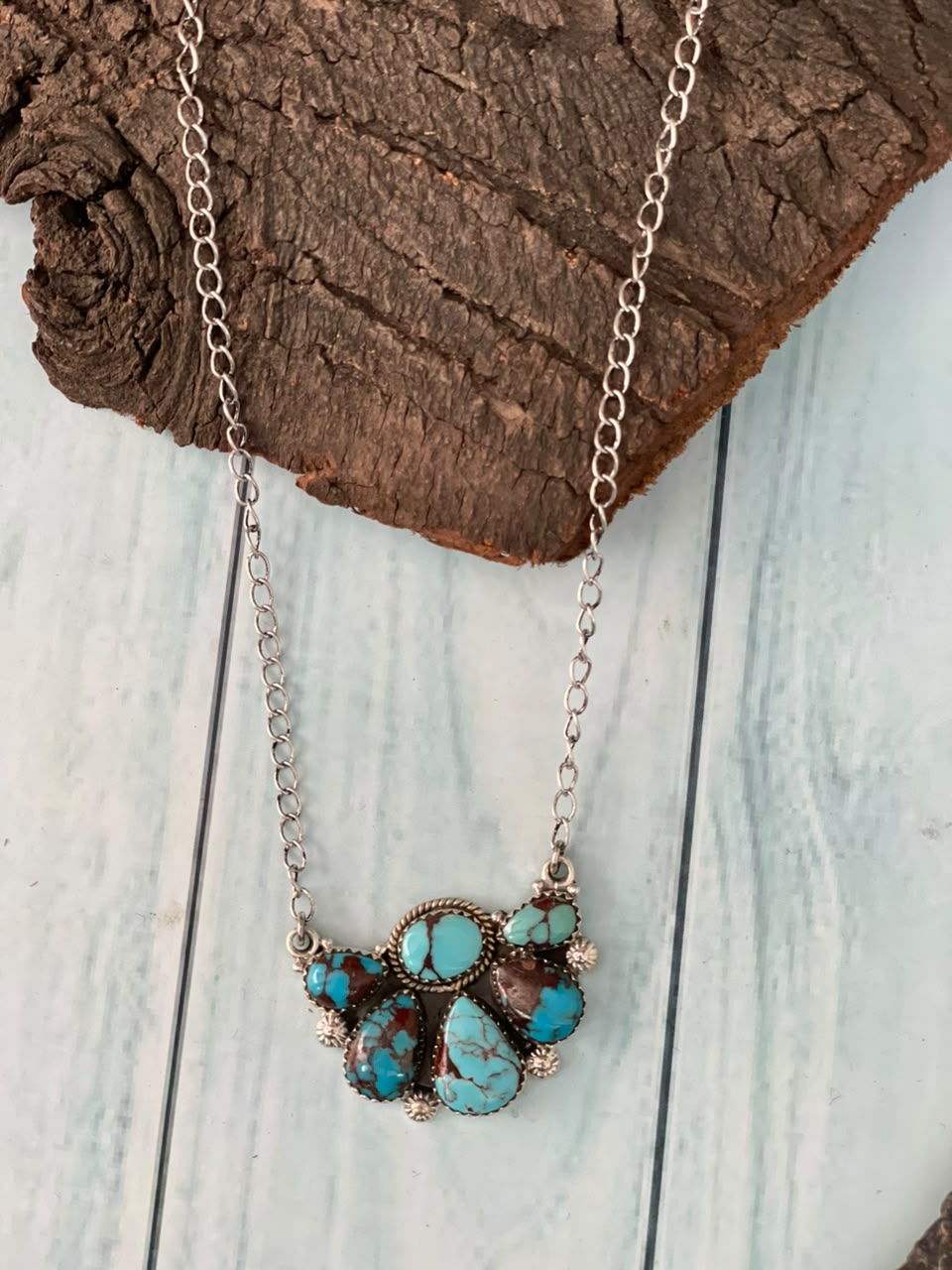 Handmade Sterling Silver Egyptian Turquoise Collection: Necklace Signed Nizhoni
