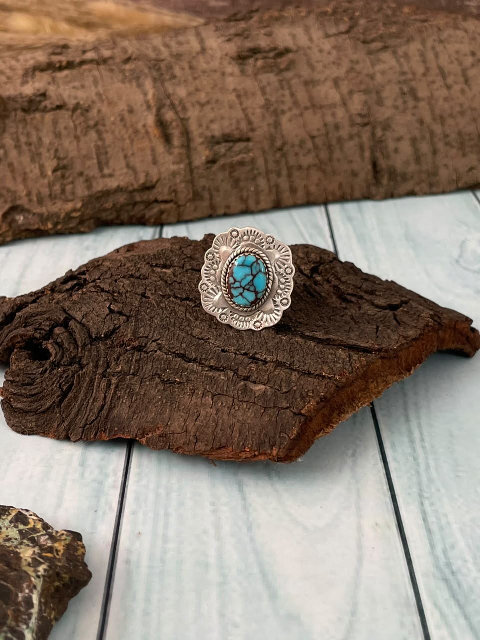 Handmade Sterling Silver Egyptian Turquoise Collection: Adjustable Ring Signed Nizhoni