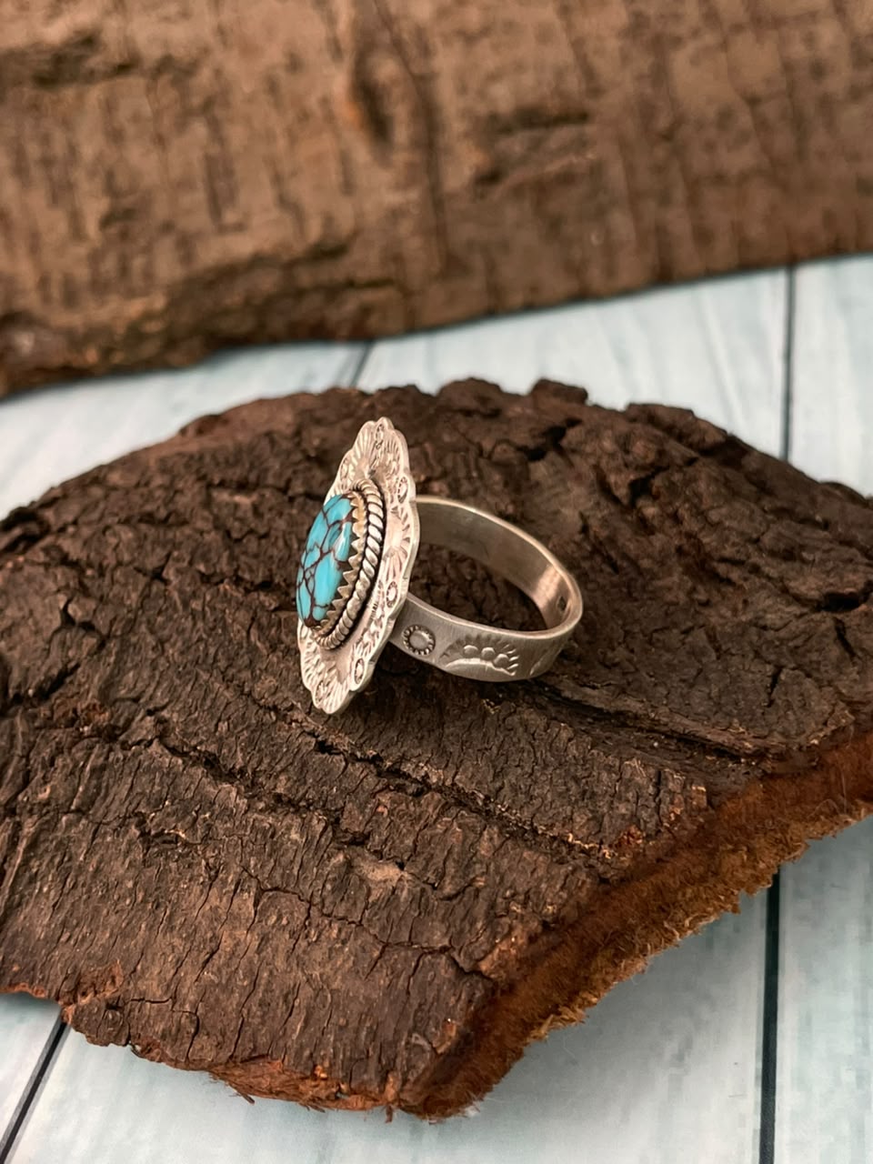 Handmade Sterling Silver Egyptian Turquoise Collection: Adjustable Ring Signed Nizhoni