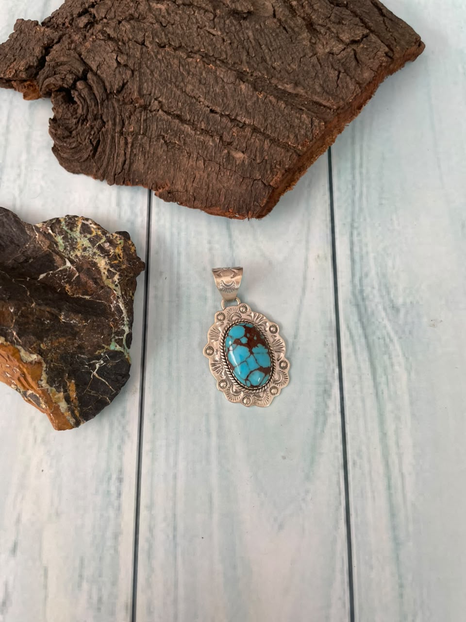Handmade Sterling Silver Egyptian Turquoise Collection: Pendant Signed Nizhoni