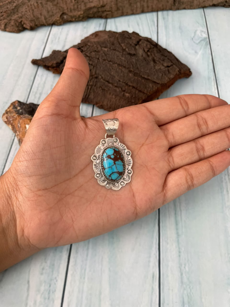 Handmade Sterling Silver Egyptian Turquoise Collection: Pendant Signed Nizhoni