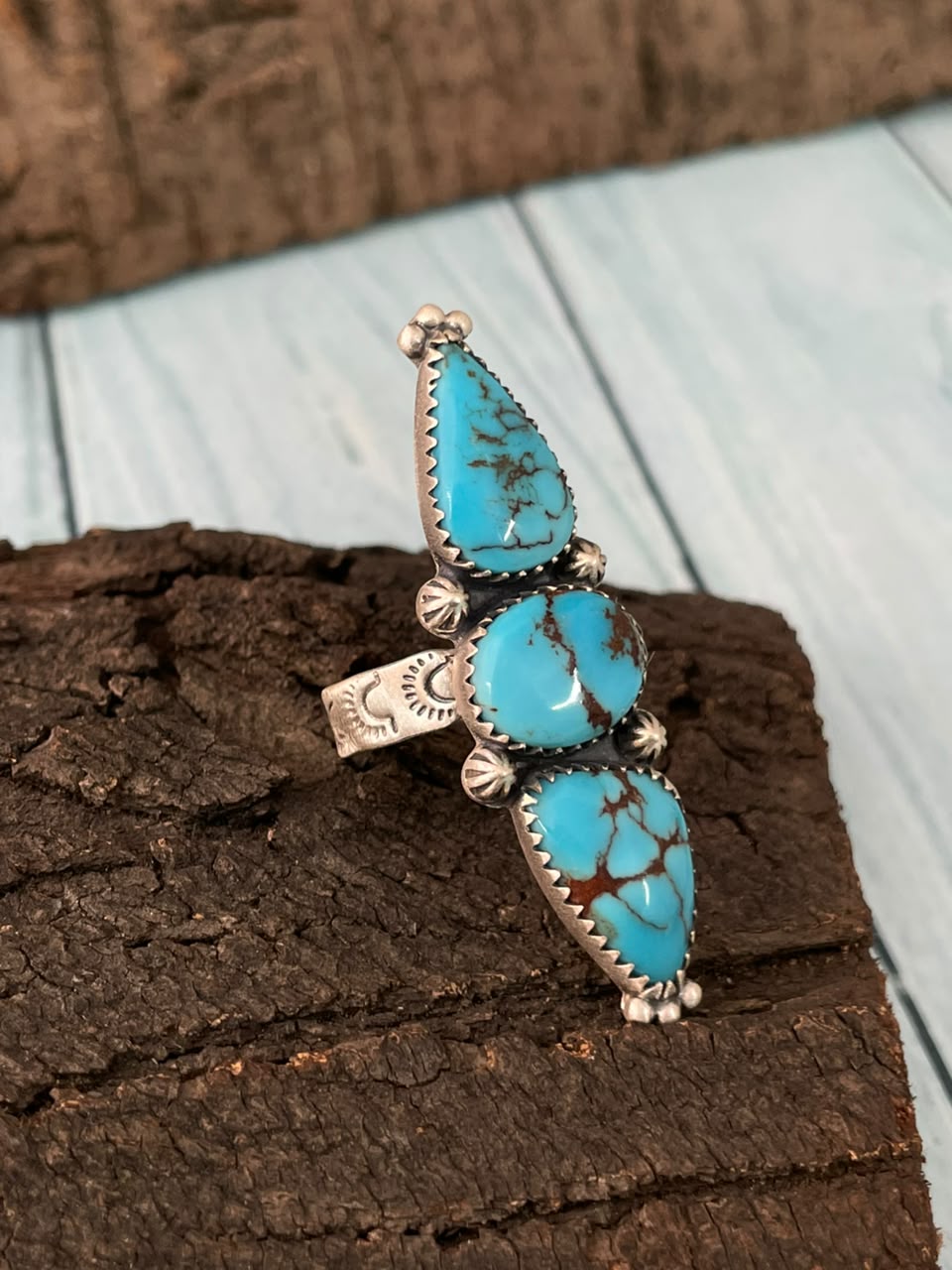 Handmade Sterling Silver Egyptian Turquoise Collection: Adjustable Ring Signed Nizhoni