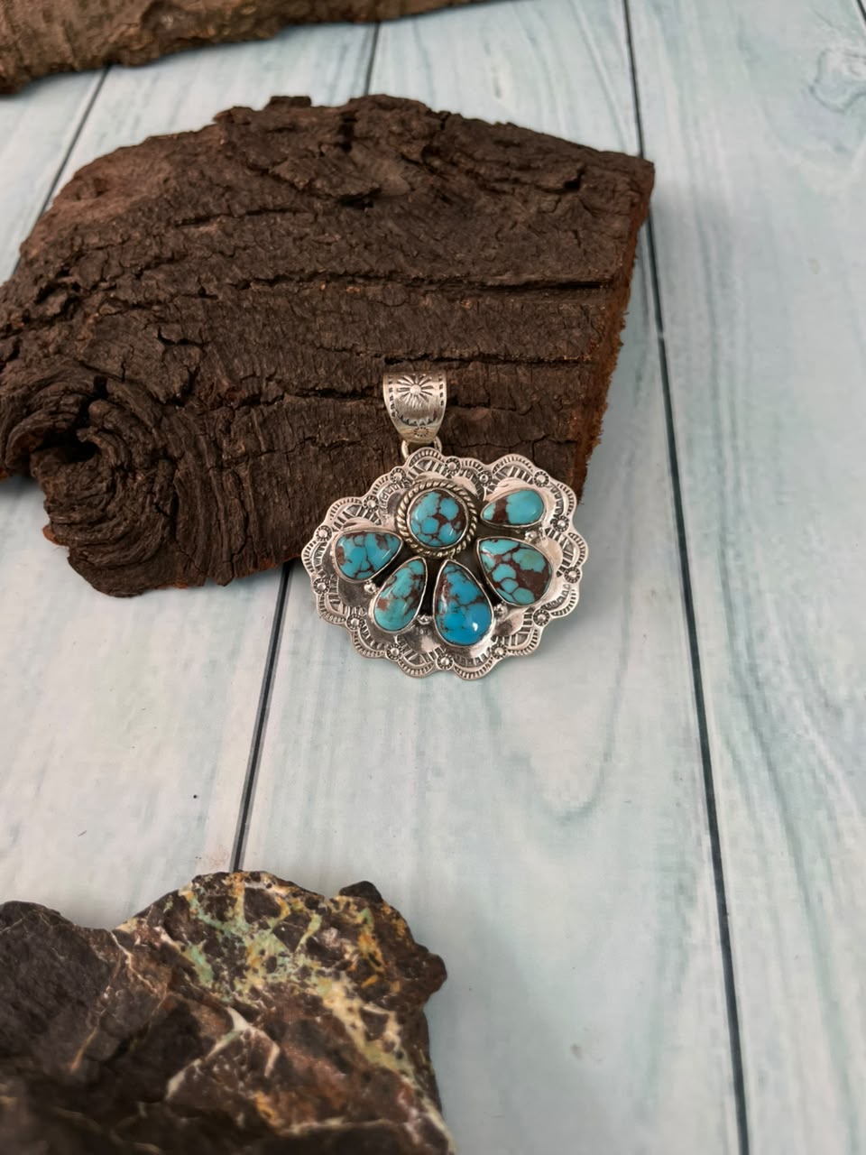 Handmade Sterling Silver Egyptian Turquoise Collection: Pendant Signed Nizhoni