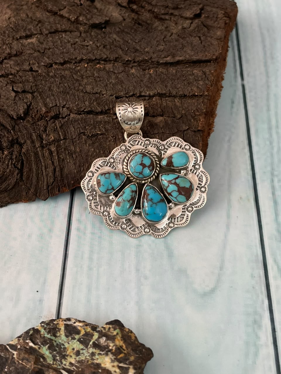 Handmade Sterling Silver Egyptian Turquoise Collection: Pendant Signed Nizhoni