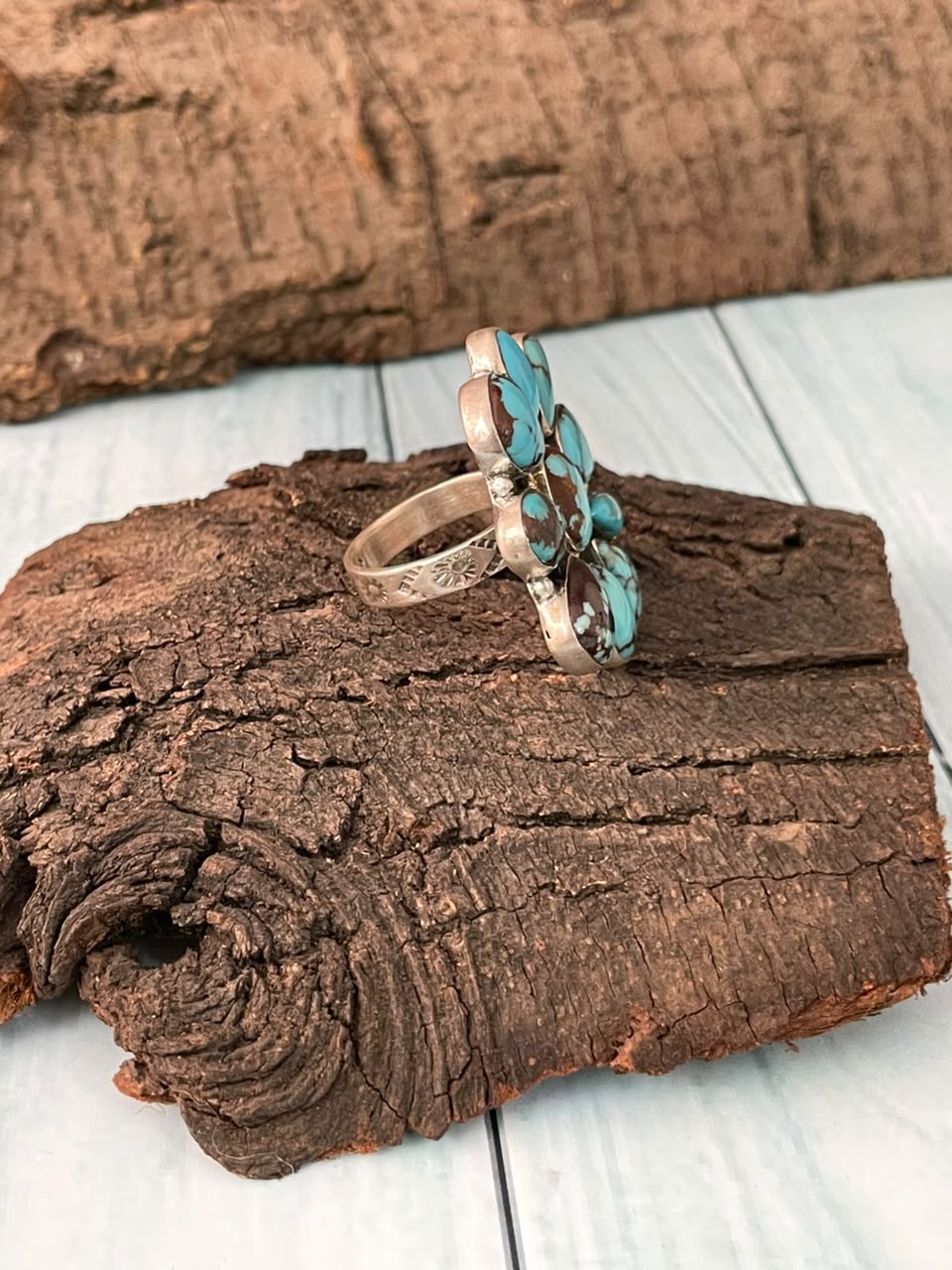 Handmade Sterling Silver Egyptian Turquoise Collection: Adjustable Ring Signed Nizhoni
