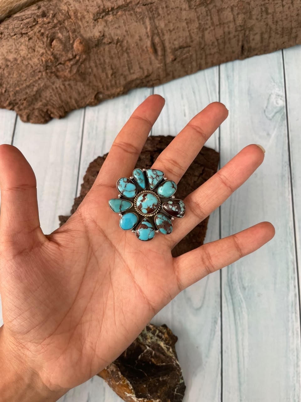 Handmade Sterling Silver Egyptian Turquoise Collection: Adjustable Ring Signed Nizhoni