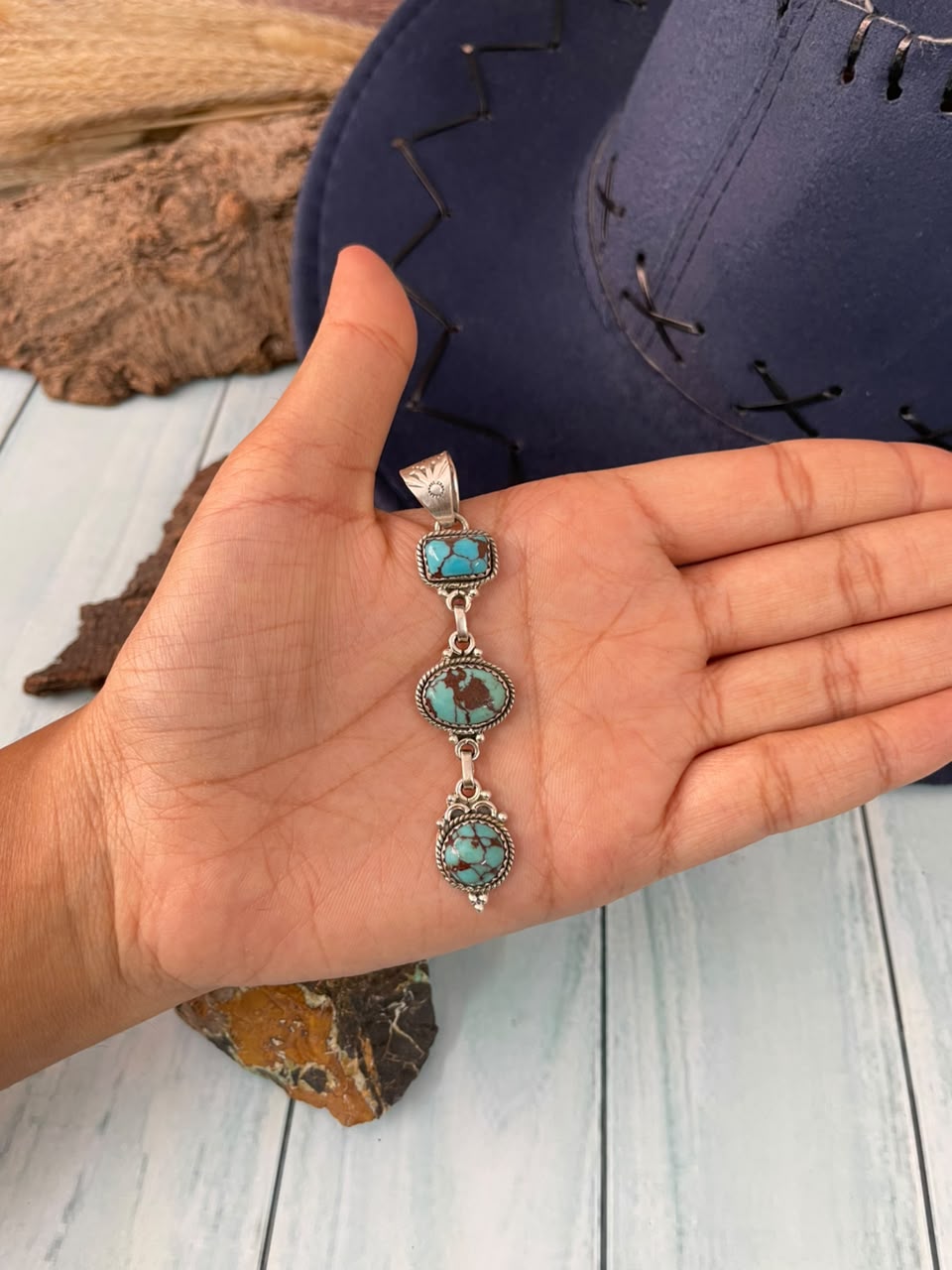 Handmade Sterling Silver Egyptian Turquoise Collection: Pendant Signed Nizhoni