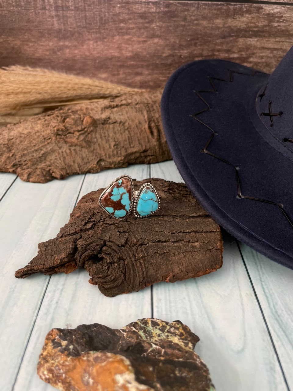 Handmade Sterling Silver Egyptian Turquoise Collection: Adjustable Ring Signed Nizhoni